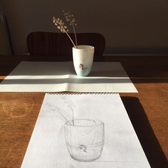 Emily Jo Gibbs: Helen Beard ceramic beaker and sketch