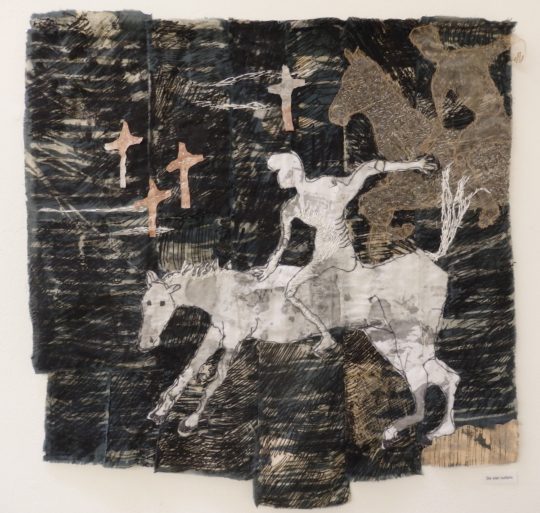 Flox den Hartog Jager: The Four Riders: Death, 2017, Cotton, Organza, Monoprint, Hand Embroidery