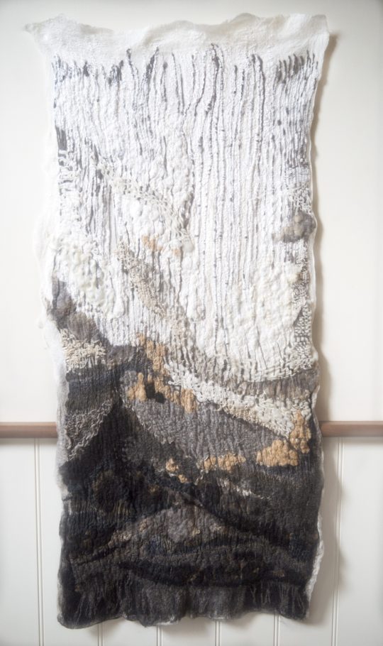 Zetta Kanta: Woods, 2015, Wool, SIlk, Cotton. Felted. Woven. Hand spun yarn embroidery