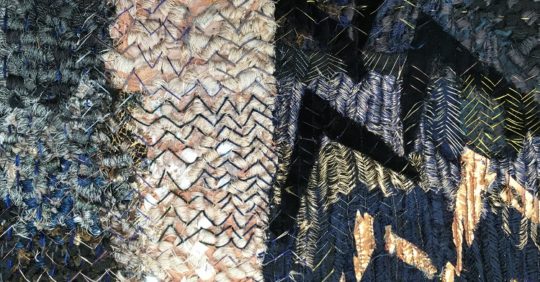 Hazel Bruce: Space/Pattern (Detail), 2018, Linen, velvet and silk. Applique, Irish machine stitch and hand stitch