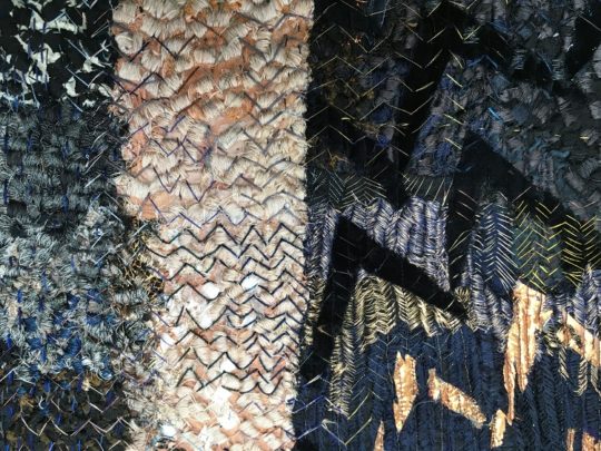 Hazel Bruce: Space/Pattern (Detail), 2018, Linen, velvet and silk. Applique, Irish machine stitch and hand stitch