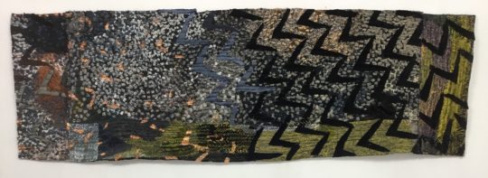 Hazel Bruce: Space/Pattern 3, 2018, Linen, silk, velvet, piecing, applique. Irish machine stitch and hand stitch
