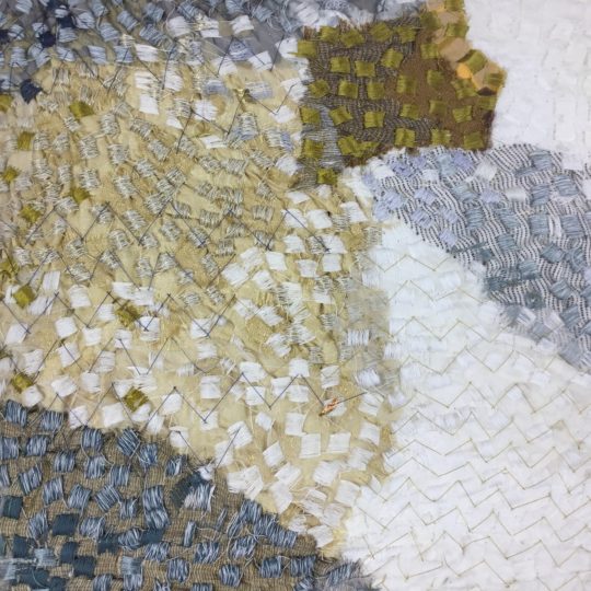 Hazel Bruce: The positives and negatives of space (Detail), 2016, Linen, cotton, silk. Collage, hand stitch, Irish machine stitch
