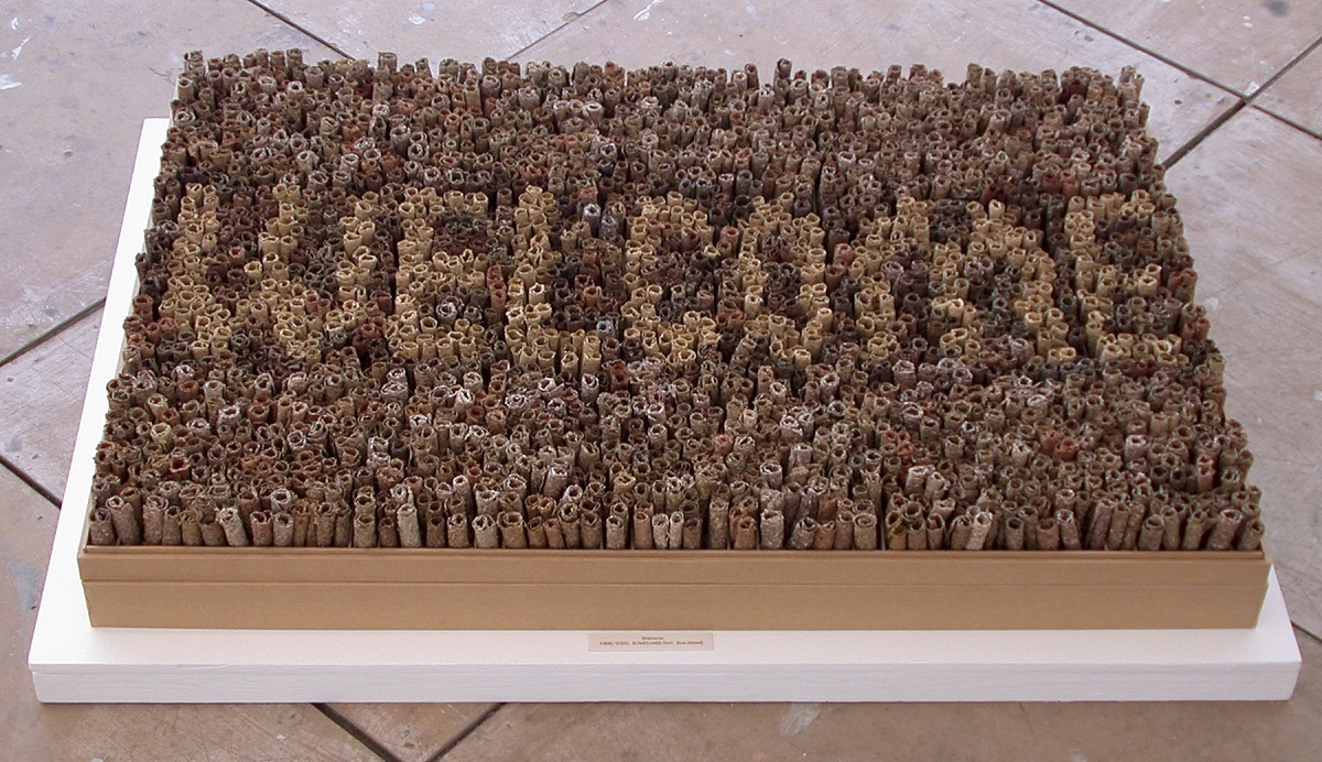 Marilyn Rathbone: Welcome (part of the Pavement Works Collection), 2000, 1,300 sheets of petal “pile”, grey board, Kraft paper 93 x 42 x 8 cm paper making, box making