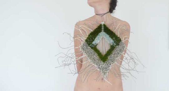 Patrizia Polese: Flaming, 2010, Photo wearing my work made with matches - paperyarn and acrylic grass