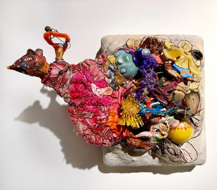 Julie Peppito: To Be Determined, 2018, Plywood, Aqua Resin, Micron pen, gouache, pencil, found objects, epoxy clay, fabric and thread
