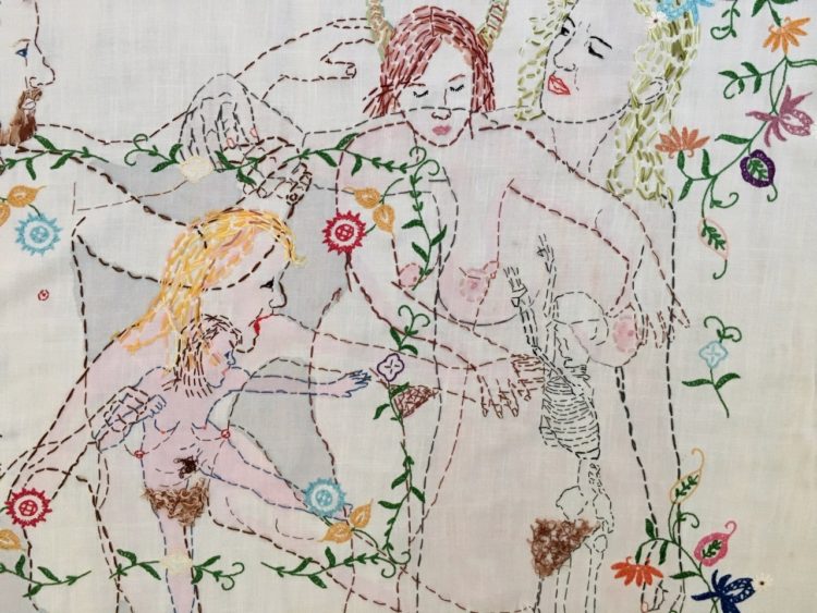 Orly Cogan: Hostile Beauty (Detail), Hand stitched embroidery on linen