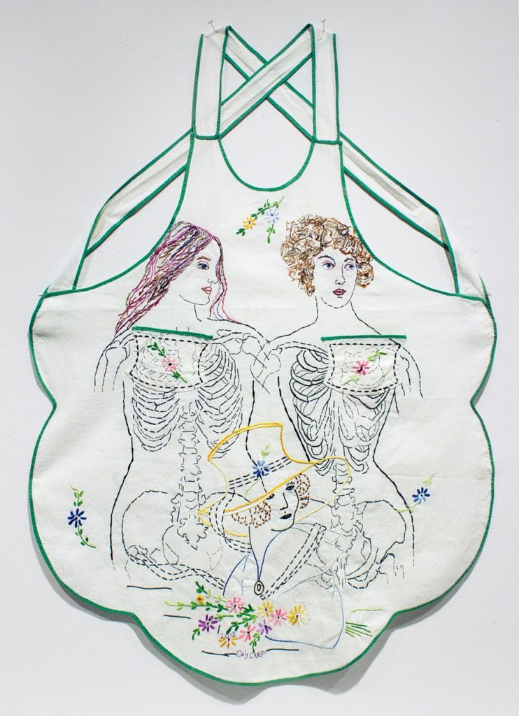 Orly Cogan: Chasing Beauty, 2018, Hand stitched embroidery on vintage apron