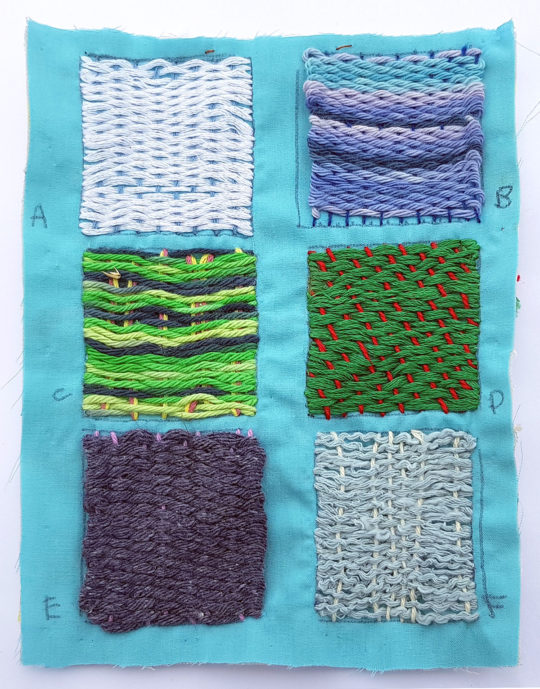 Imelda Connolly: Sample grid for needle weaving lesson created as part of Exploring Texture and Pattern Course