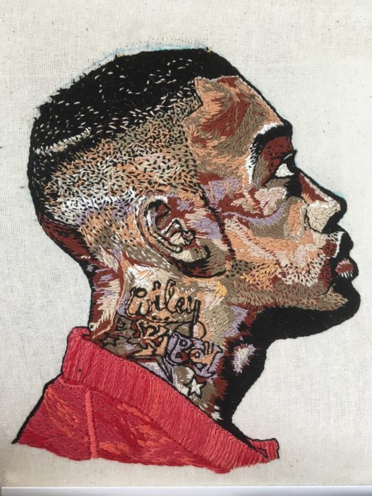 Sorrell Kerrison: Wiley - 'When it's Straight from the Heart', 2017, Hand-stitched using DMC threads onto calico