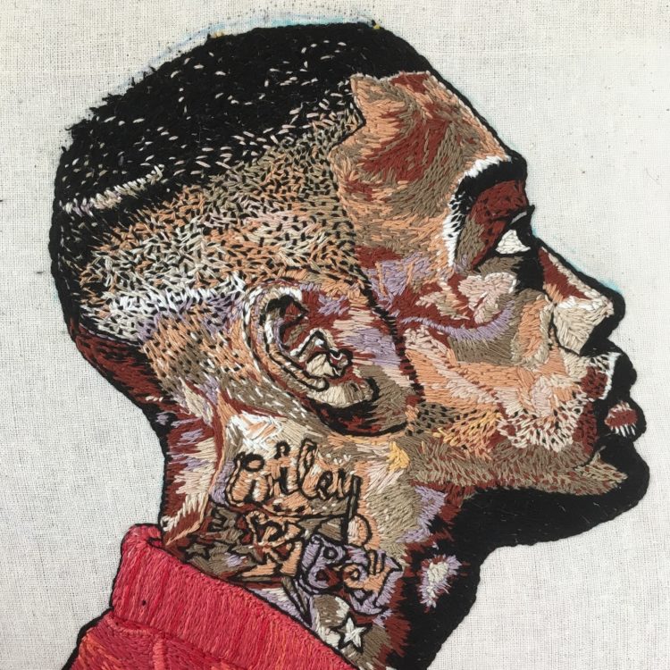 Sorrell Kerrison, Wiley, When it's straight from the heart, 2017. Hand-stitch. Calico, DMC threads.