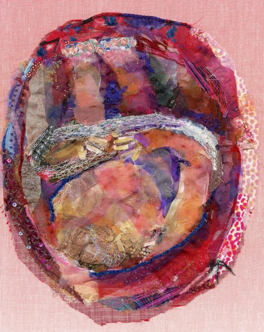 Barbara Shaw: Fabric of Life, 2016, Fabric scraps including lace, chiffon, organza, cotton, silk and sparkly material. Grey thread to hand stitch the pieces together in layers