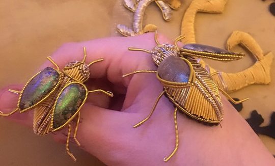 Georgina Bellamy: Beetles, 2018, Goldwork purls and beading wire