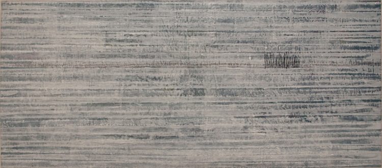 Claire Benn: Arctic Boundary, 2013, Cotton drill, acrylic paint, cotton thread. Painting (using resists), machine and hand stitch