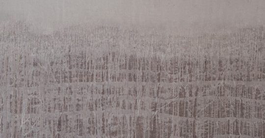 Claire Benn: HaCI, 2019, Linen, cotton canvas, earth pigments, cotton thread. Mono printing, hand stitch, painting