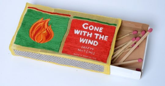 Melanie Kay: Gone with the wind, 2018, Wire frame, Turmeric dyed cotton organdi, hand embroidered detail on both sides, hand constructed