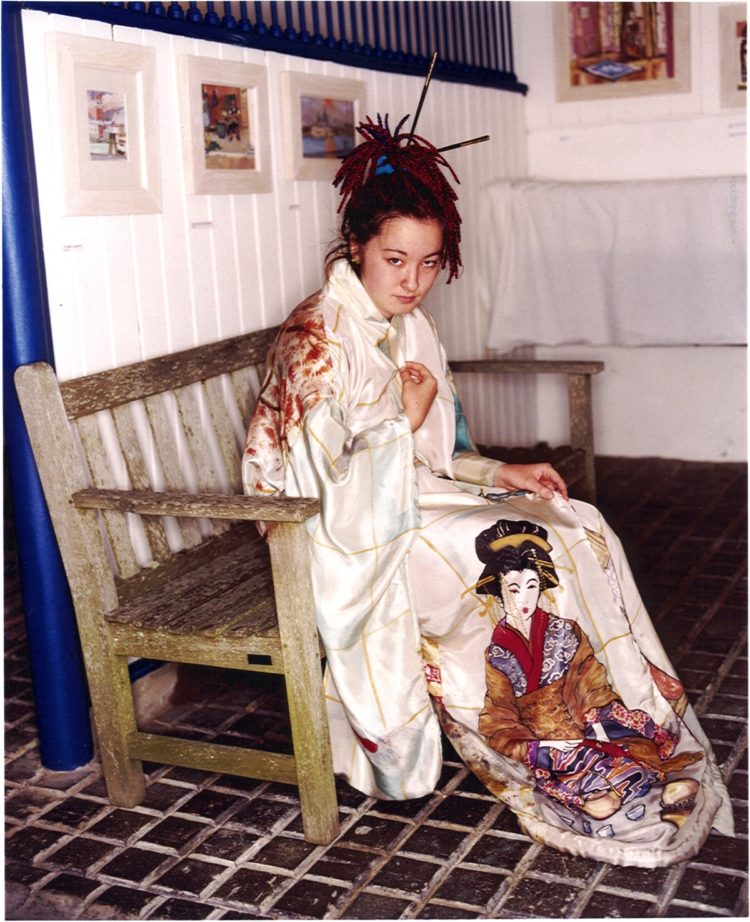 Deanna Tyson: A Social History of Tea, 2001, 150cms x 140cms x 15cms, Habotai silk, crinkle mousseline, chiffon, silk painting, appliqué, pen work and machine embroidery and stitch