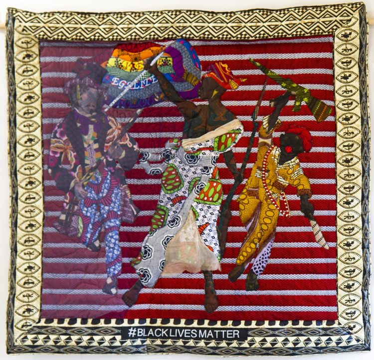 Deanna Tyson: Egalite, 2017, 100cms x 100cms, African wax cloth, chiffon, quilting, appliqué, machine embroidery and stitch