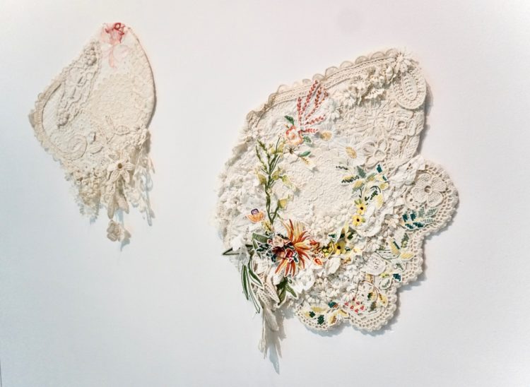 Heidi Hankaniemi: Blooms installation. Solo exhibition, Embassy of Finland Washington D.C. , 2018, Stitch, vintage textiles collage