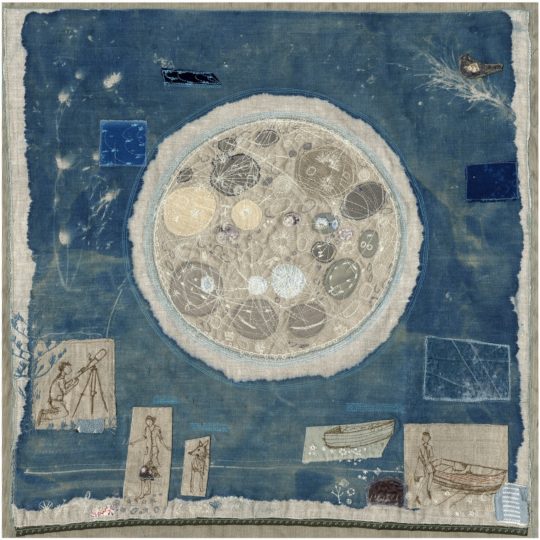 Michelle Holmes: Full moon over the sand dunes, 2015, Cyanotype, free machine embroidery, hand stitching, appliqué