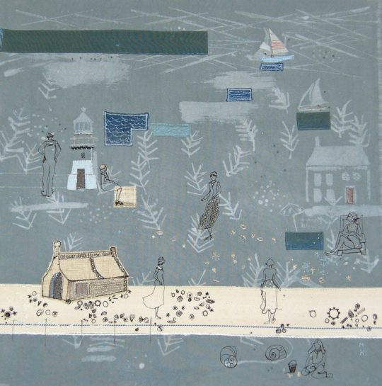 Michelle Holmes: My little house by the sea, 2008, Cotton, linen and silk. Wax resist, free machine embroidery, hand stitching, appliqué