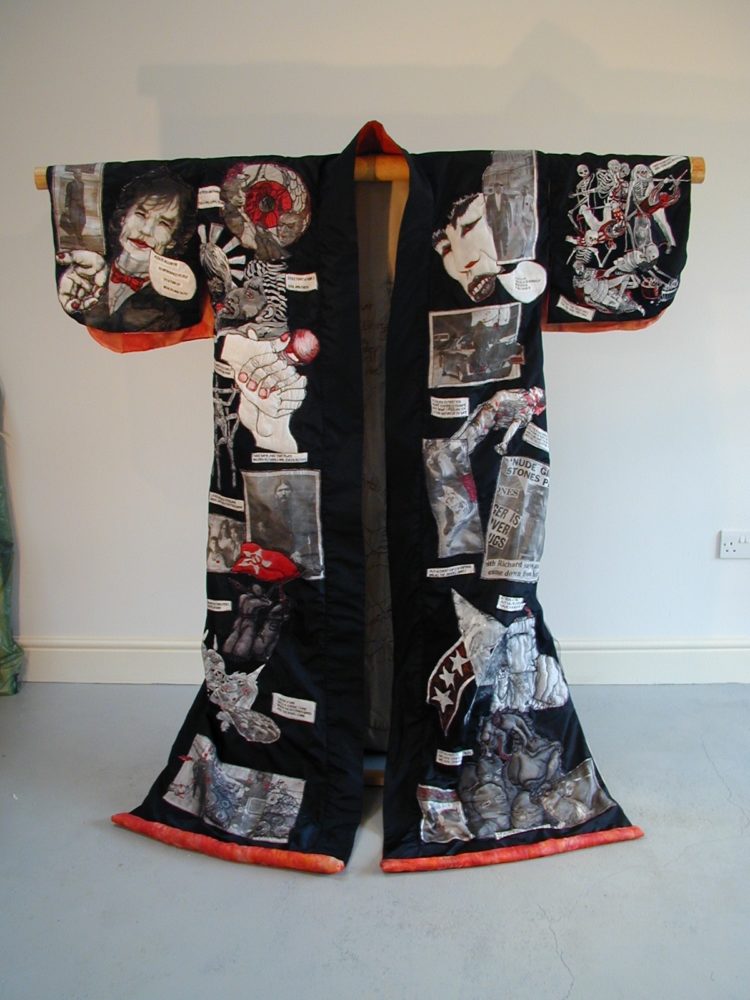 Deanna Tyson: Sympathy for the Devil, 2001, 160cms x 140cms x 15cms, Taffeta, Habotai silk, imge transfer, applique, paint, pen work, hand and machine embroidery, stitch