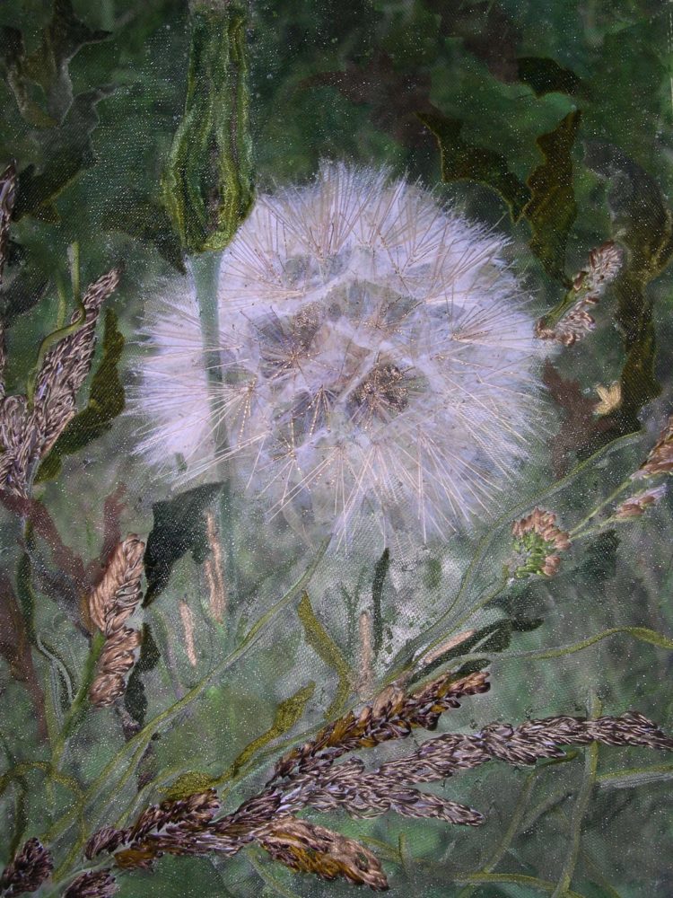 Julia van den Bosch, Grasslands, 40 cm W x 50 cm H, Photography, watercolour painting, overlaid with hand embroidery and applique