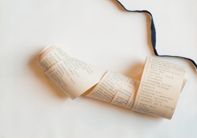 Vanessa Rolf: Inventory (roll of typed paper)