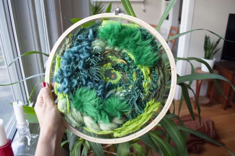 Amy Louise Baker: Dense Moss, 2019, 12" x 12", Weaving, Embroidery Hoop.