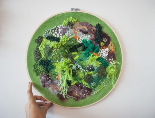 Amy Louise Baker: Moss Garden, 2019, 14" x 14", Embroidery, Beading, Felting