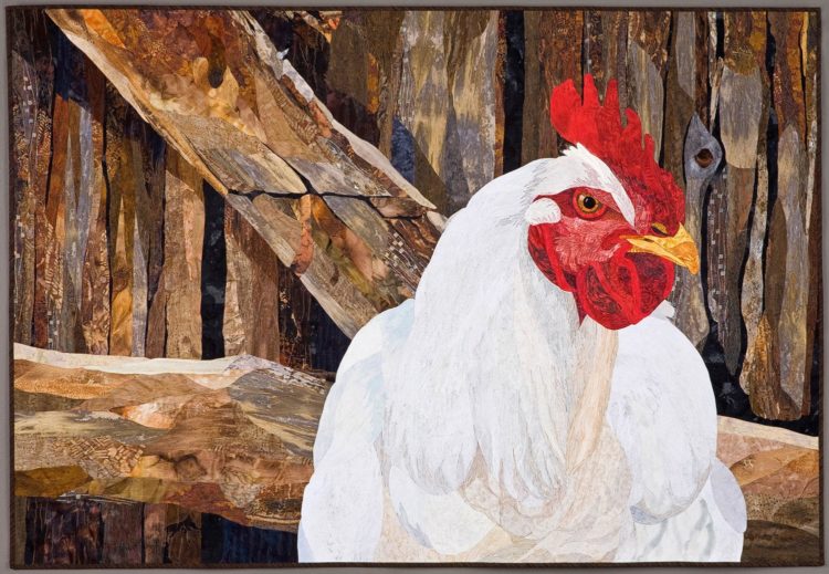 David Taylor: I Ain't No Spring Chicken, 2008, 57w x 37h, cotton fabrics, cotton batting, variegated cotton quilting threads; hand applique, machine quilting
