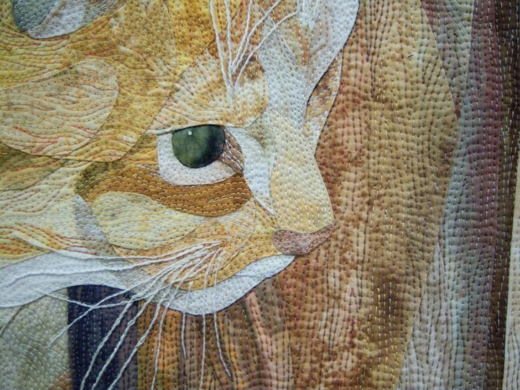 David Taylor: Marmalade's First Snow (Detail), 2012, 47w x 35h, cotton fabrics, cotton batting, cotton embroidery floss, variegated cotton quilting thread; hand applique, machine piecing, machine quilting