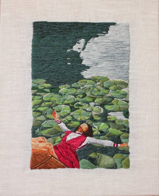 Cécile Davidovici: Ophelia, 2018, 27 x 22cm, Cotton thread on linen - embroidery
