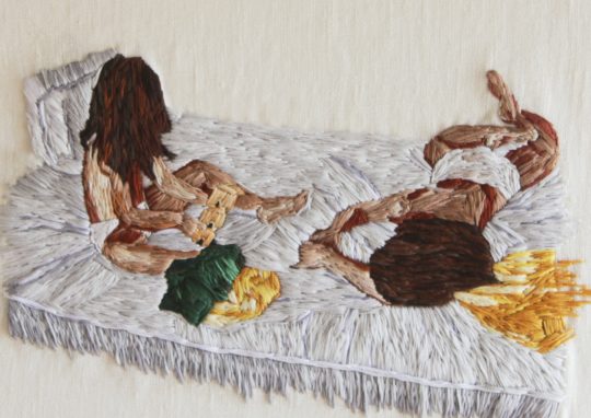 Cécile Davidovici: 27.8.1994 - 11:07, 2019, 71 x 90cm, Cotton thread on linen - embroidery