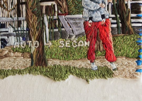 Cécile Davidovici: 12.5.1987 - 5:01 (Detail), 2018, 74 x 91cm, Cotton thread on linen - embroidery