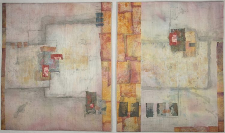 Peggy Brown: Alike But Not the Same II, 2015, 41 x 68, Silk, paper, watercolour paint. Painted, collaged and quilted