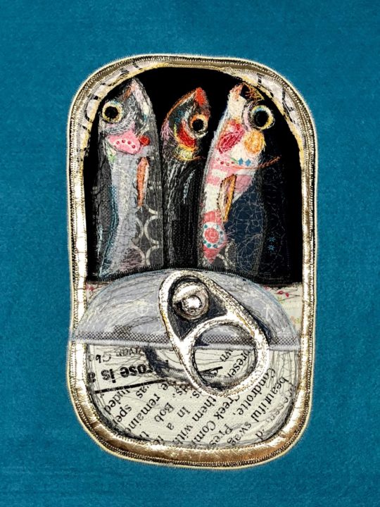 Alicja Kozłowska: Can of sardines, 2018, 39 x 53 cm, felt, cotton, foil, embroidery, artquilt