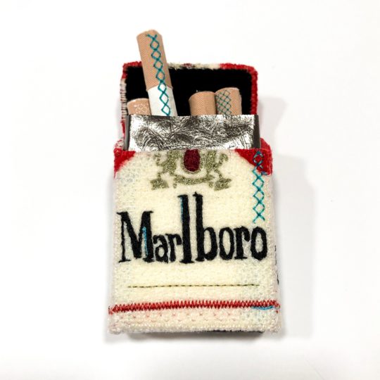 Alicja Kozłowska: Marlboro, 2019, 9 x 5,5 x 2,5 cm, felt, cotton, embroidery, art quilt
