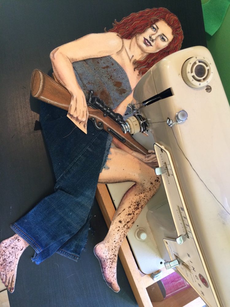 Jane Sanders: Tori Amos being made (Detail), 2019, approx 45cm x 35cm, sewn fabric, felt, denim and cotton