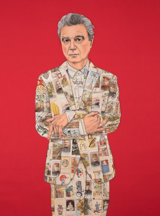 Jane Sanders: David Byrne, 2019, 80cm x 50cm, sewn from felt and old cigarette cards