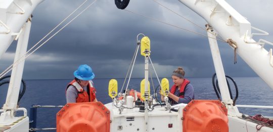 Lindsay Olson: Preparing equipment to be deployed off the back deck