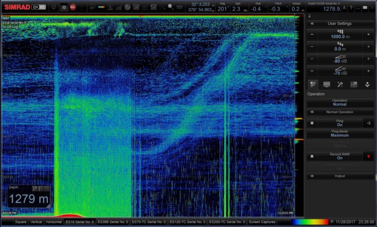 Lindsay Olson: Echogram of data for the daily migration of zooplankton (illustrated on the “Rhythmic Sound: Active Acoustics” piece)