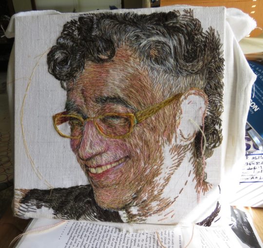 Ruth Miller: Untitled (Dave) (In Progress), 2019, Hand-stitched embroidery, wool on fabric