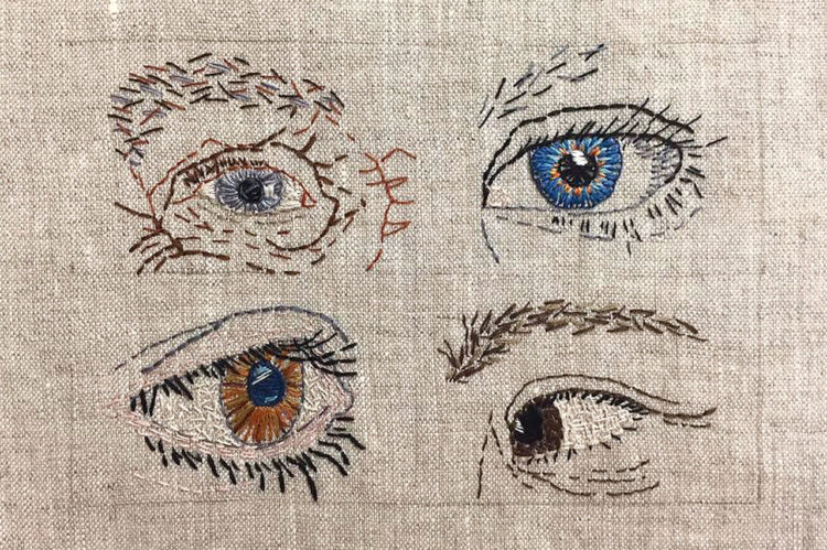 April Sproule hand stitched eye sample