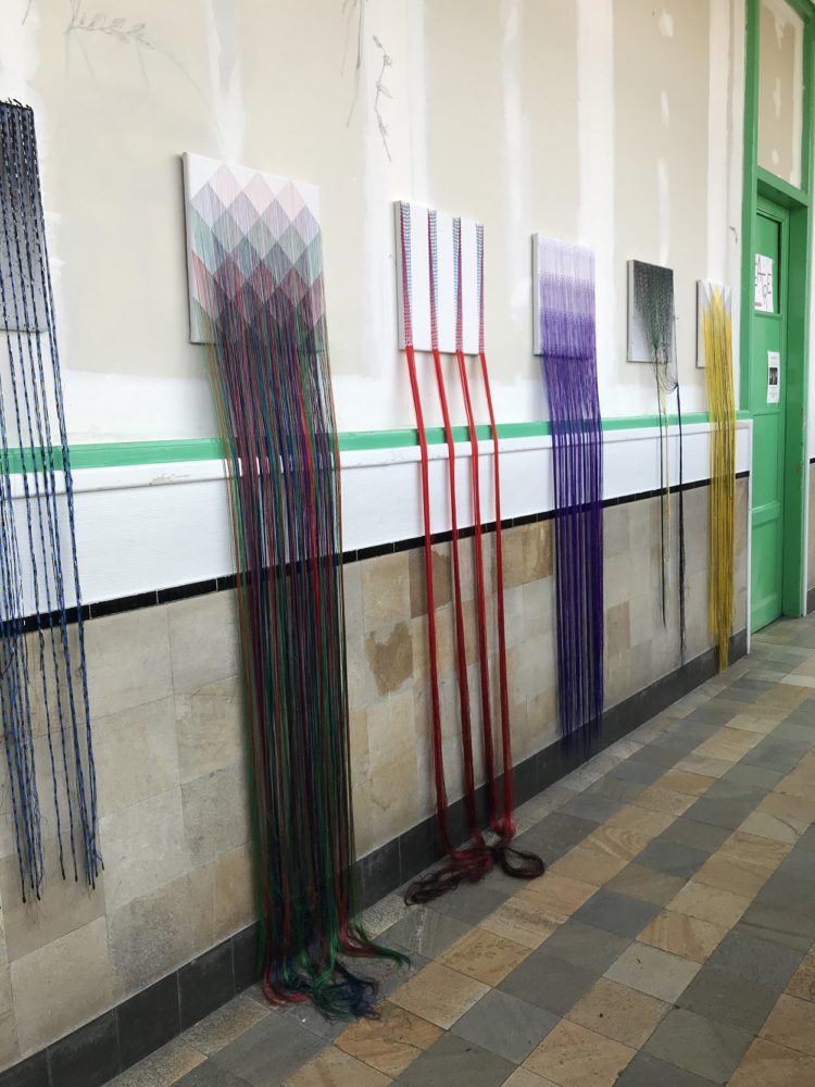 Solenne Jolivet: Exhibition at the Gentilly Biennale Festival, Paris, 2019, 40cm x 40cm each, A few kilometres of polyester yarns