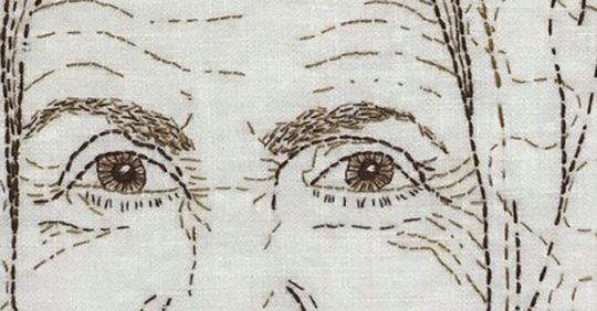 “Stitch Your Story” student April Sproule, Hand-stitched portrait