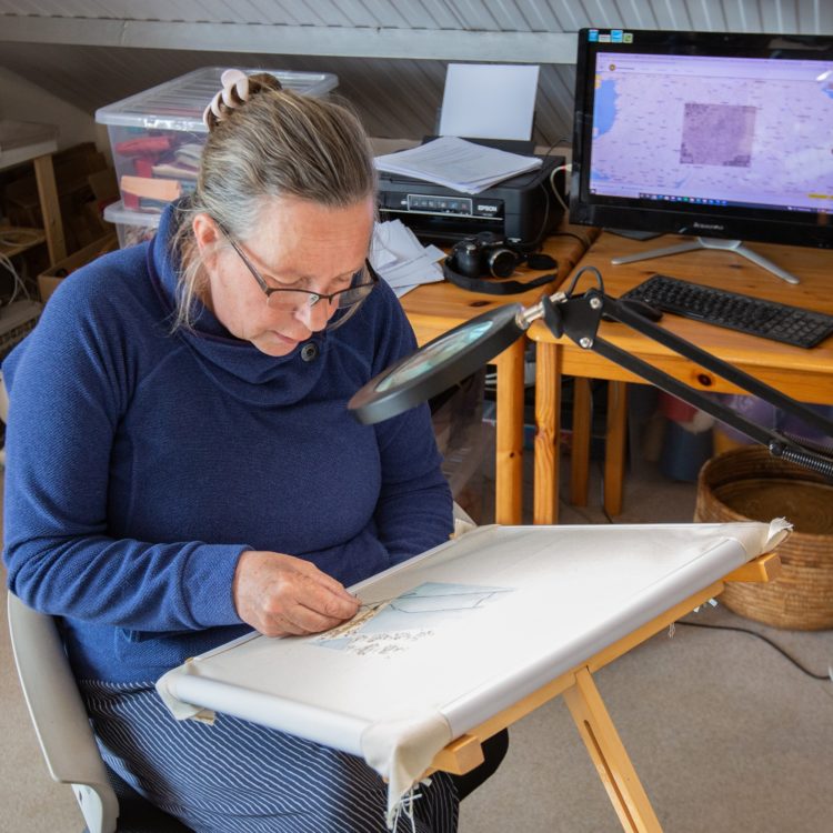 Bridget Steel-Jessop working on a design in her studio