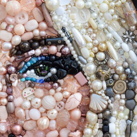 Sarah Gwyer: Lady Gaga (Detail), 2019, 50 x 50cm, Bead embroidery on canvas, featuring almost 5000 embellishments