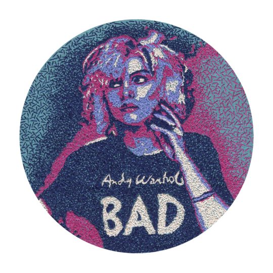 Claire Mort: Debbie Does Bad Blondie, 2019, 9in x 9in, Linen and embroidery thread