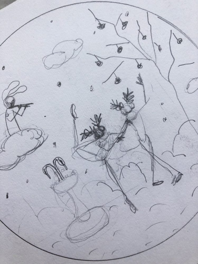 A very rough sketch for 'The Ballet Under the Snow'.